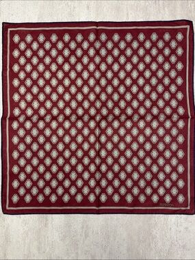 Burberry Burgundy Scarf with Cream Medallion Pattern cotton
